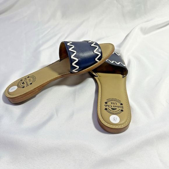 New Driver's Club Navy Blue And White Napa Slide In Sandal Flip Flop Size 10 - Picture 1 of 4